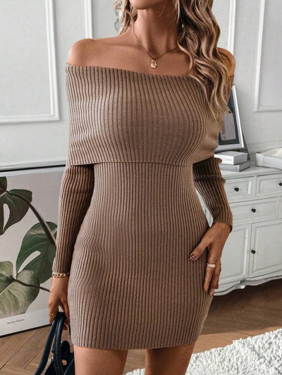 Robe en Maille Épaule Dénudée - Robe Pull