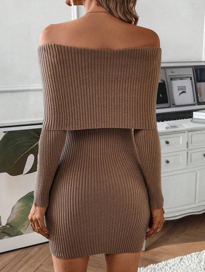 Robe en Maille Épaule Dénudée - Robe Pull
