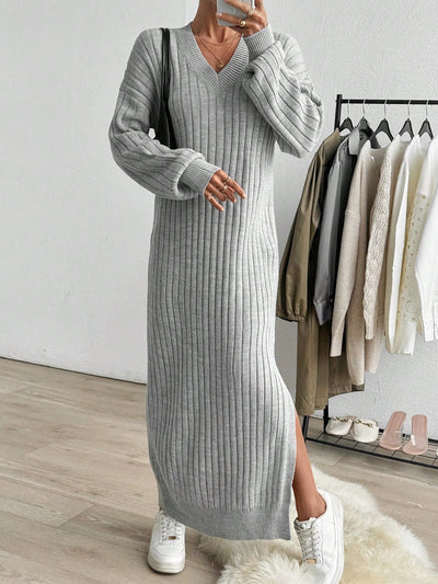 Robe Longue en Maille Côtelée - Robe Pull