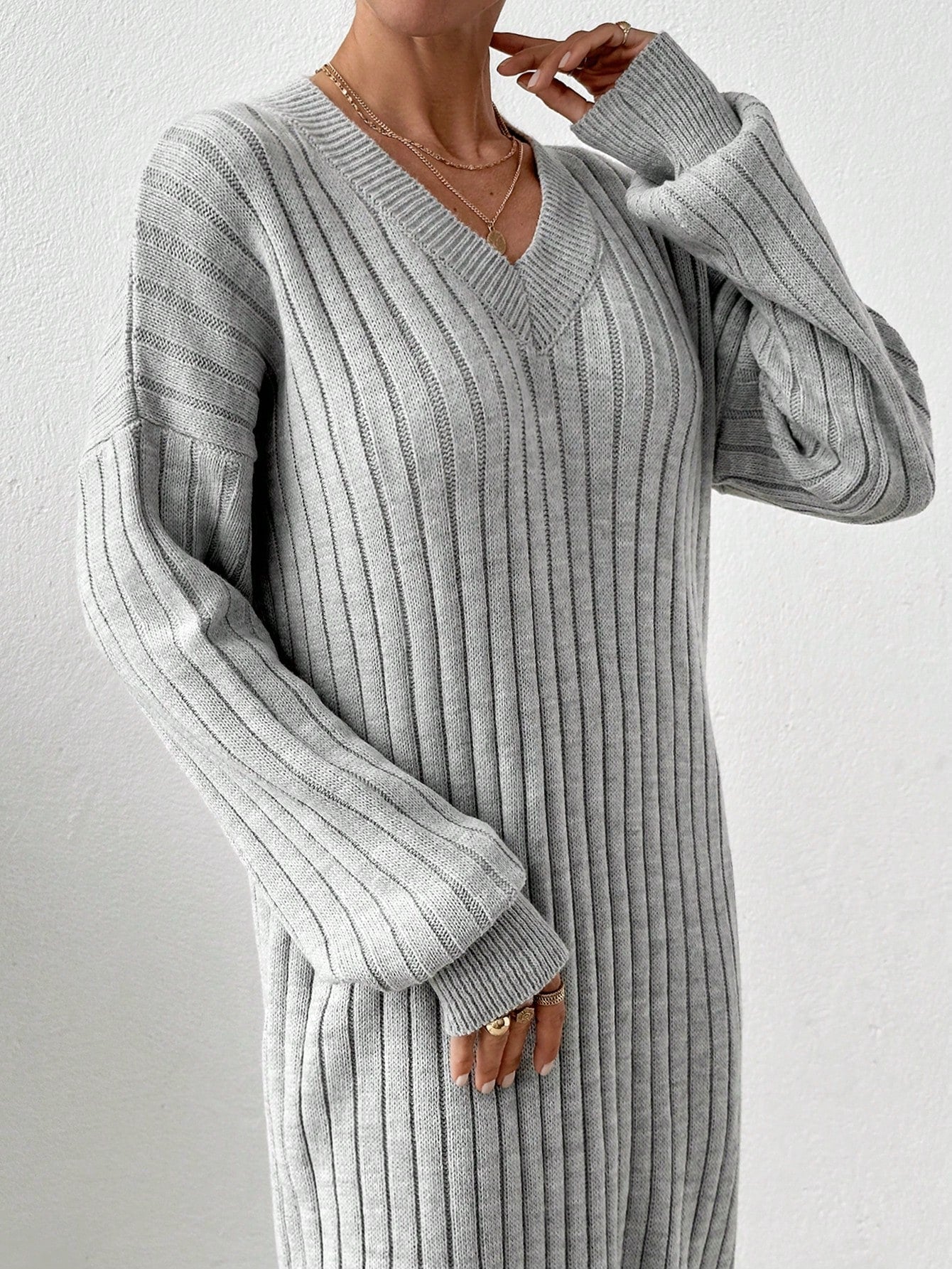 Robe Longue en Maille Côtelée - Robe Pull
