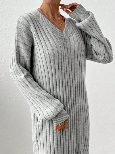 Robe Longue en Maille Côtelée - Robe Pull