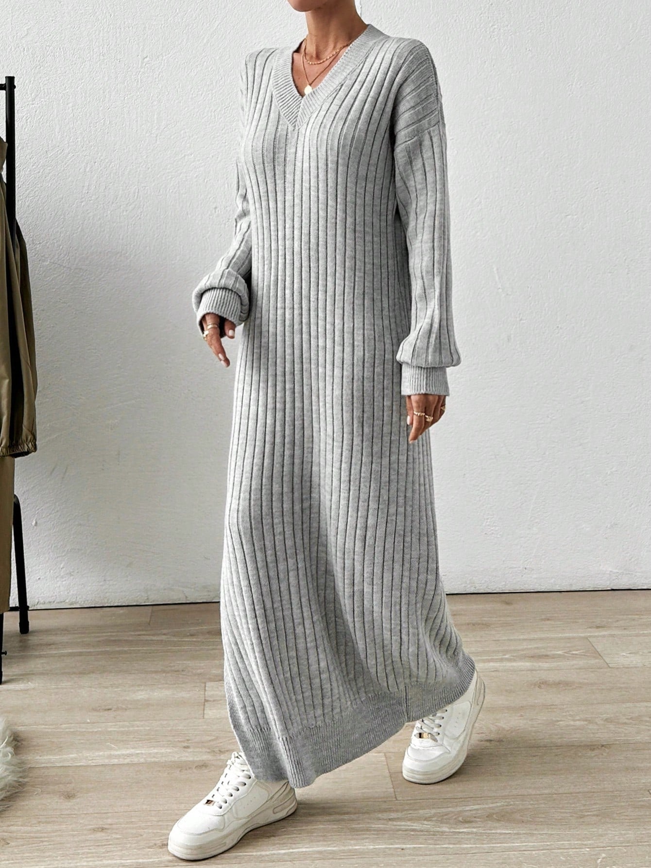 Robe Longue en Maille Côtelée - Robe Pull