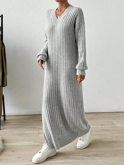 Robe Longue en Maille Côtelée - Robe Pull