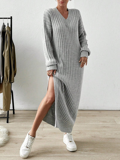 Robe Longue en Maille Côtelée - Robe Pull