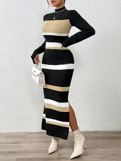 Robe en Maille Fendue - Robe Pull