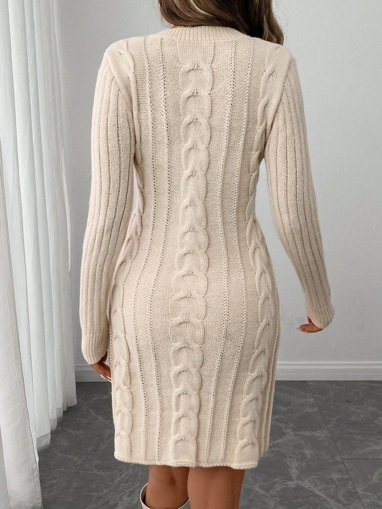 Robe en Maille Beige - Robe Pull