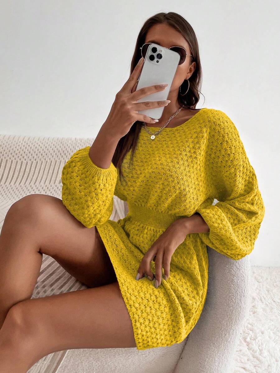 Robe en Maille Jaune - Robe Pull