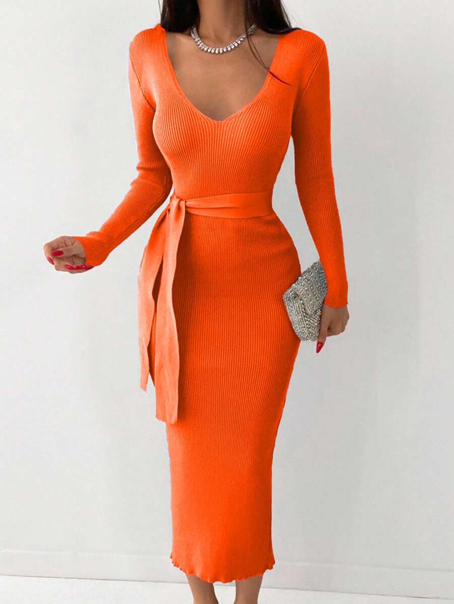 Robe en Maille Orange - Robe Pull