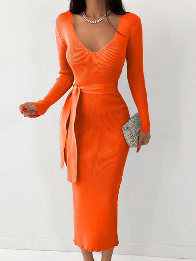 Robe en Maille Orange - Robe Pull