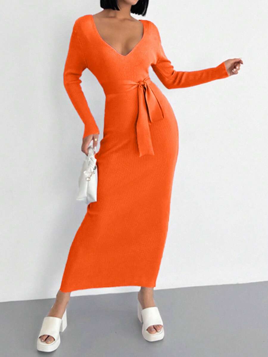 Robe en Maille Orange - Robe Pull