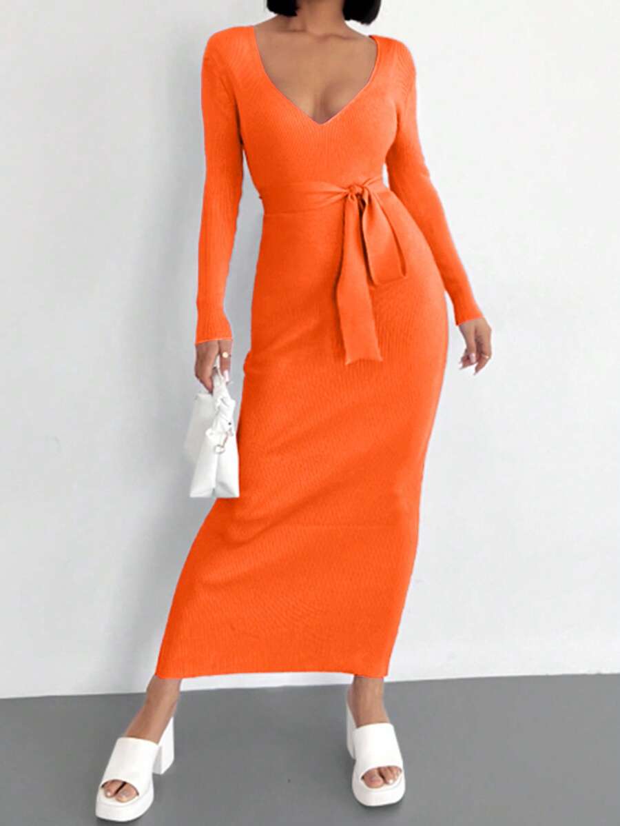 Robe en Maille Orange - Robe Pull